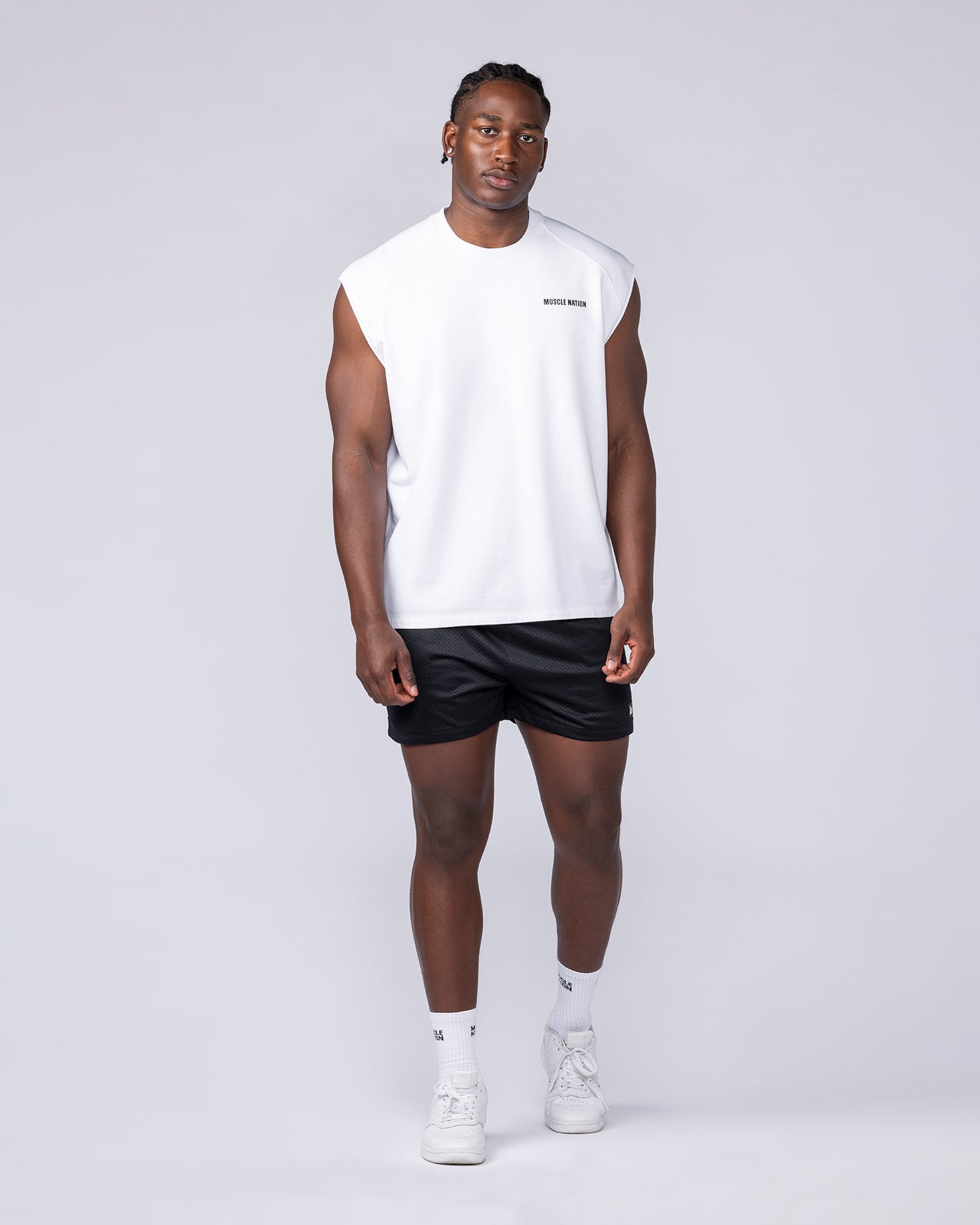 Essential Boxy Muscle Tank White - Muscle Nation men's muscle tank, view 5