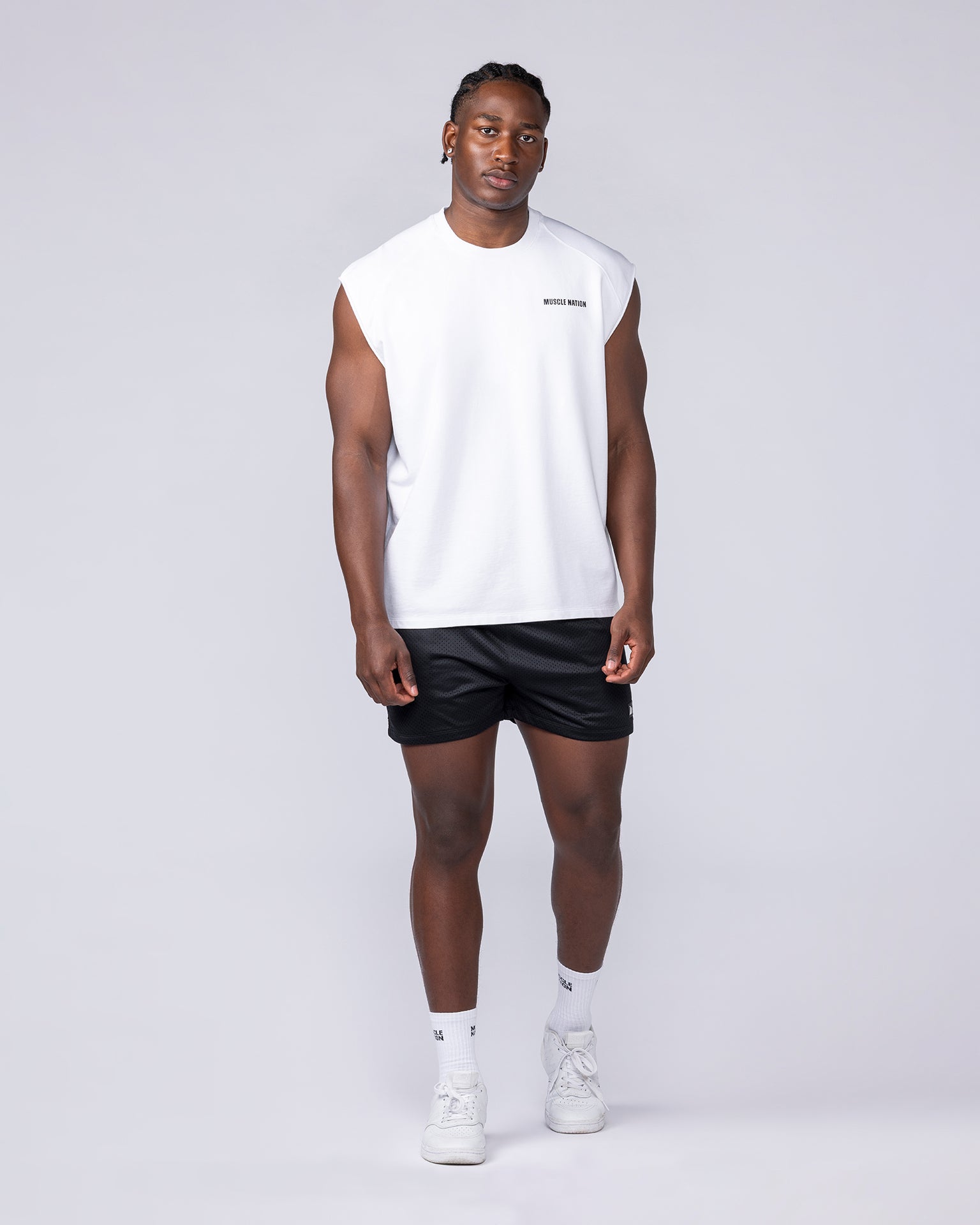 Essential Boxy Muscle Tank White - Muscle Nation men's muscle tank, view 5