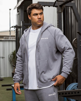 Essential Zip Hoodie - Cement-Jumpers & Hoodies-XS-042632CMT-XS-MNAPPRL50325-1-Muscle Nation