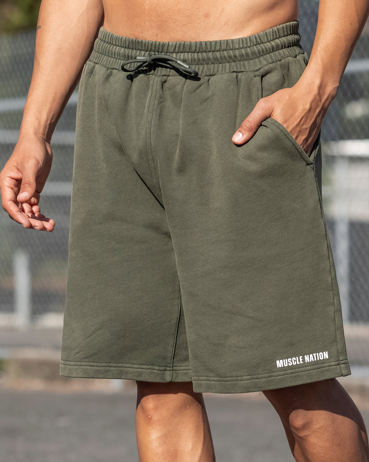 Essential Wide Sweat 9" Shorts - Washed Dark Khaki
