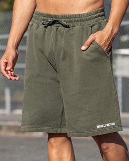 Essential Wide Sweat 9" Shorts in Washed Dark Khaki