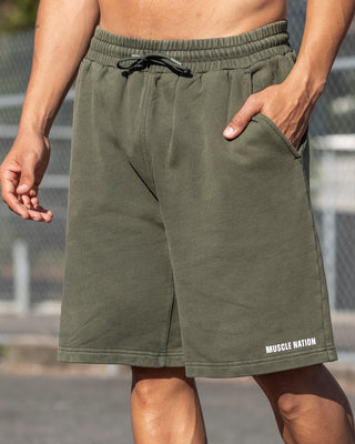 Essential Wide Sweat 9" Shorts in Washed Dark Khaki