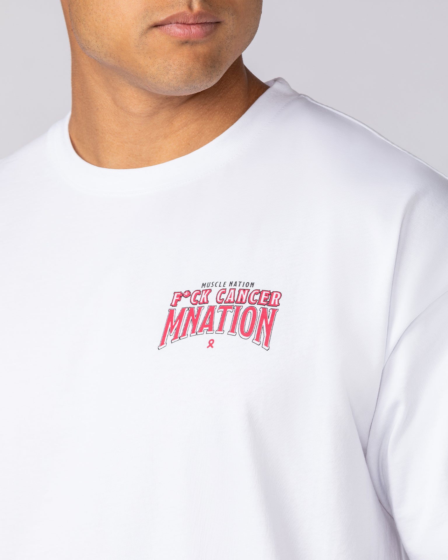 F*ck Cancer Oversized Tee - White-T-Shirts-XS-092534WHT-XS-MNAPPRL44368-3-Muscle Nation