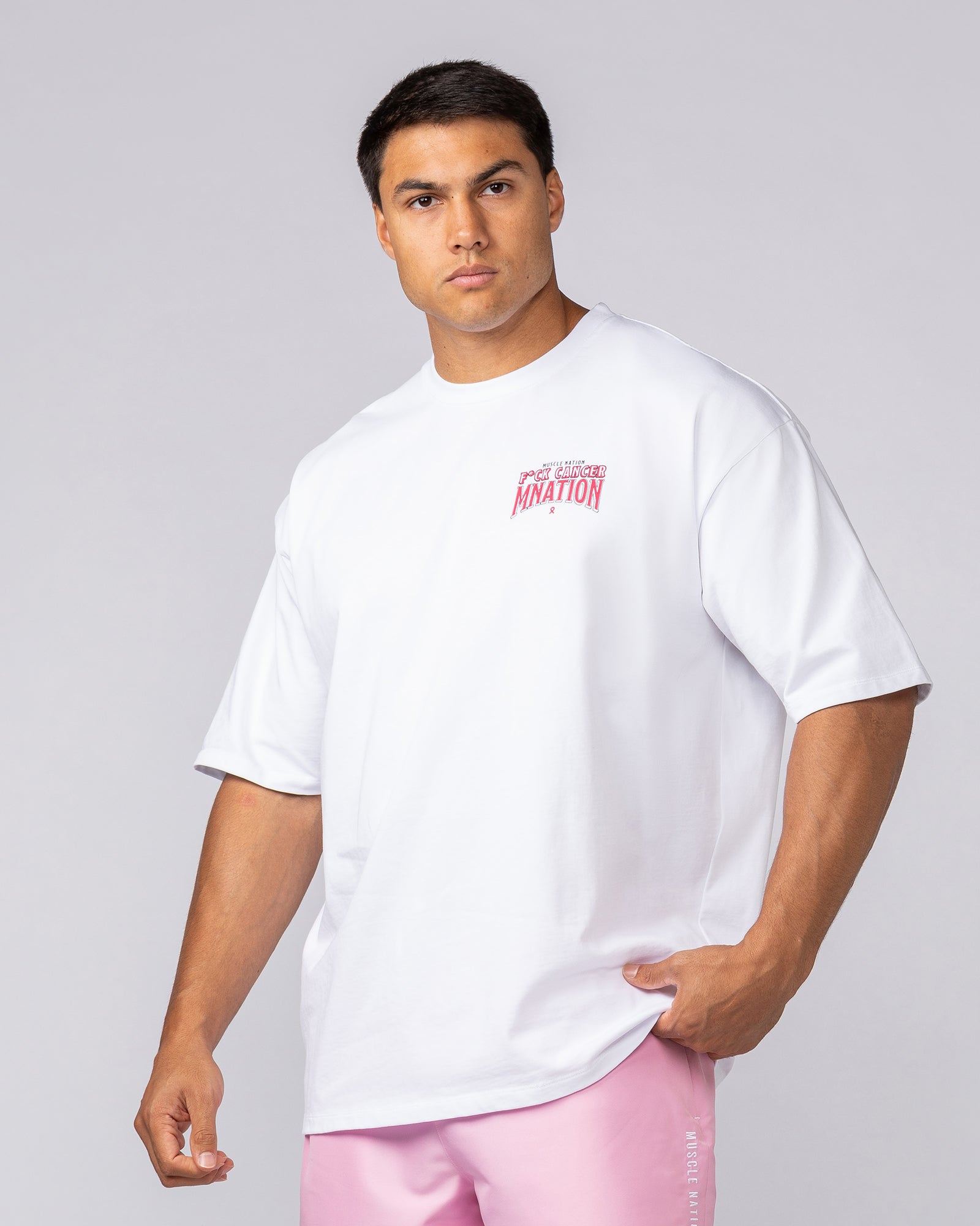 F*ck Cancer Oversized Tee - White-T-Shirts-XS-092534WHT-XS-MNAPPRL44368-4-Muscle Nation