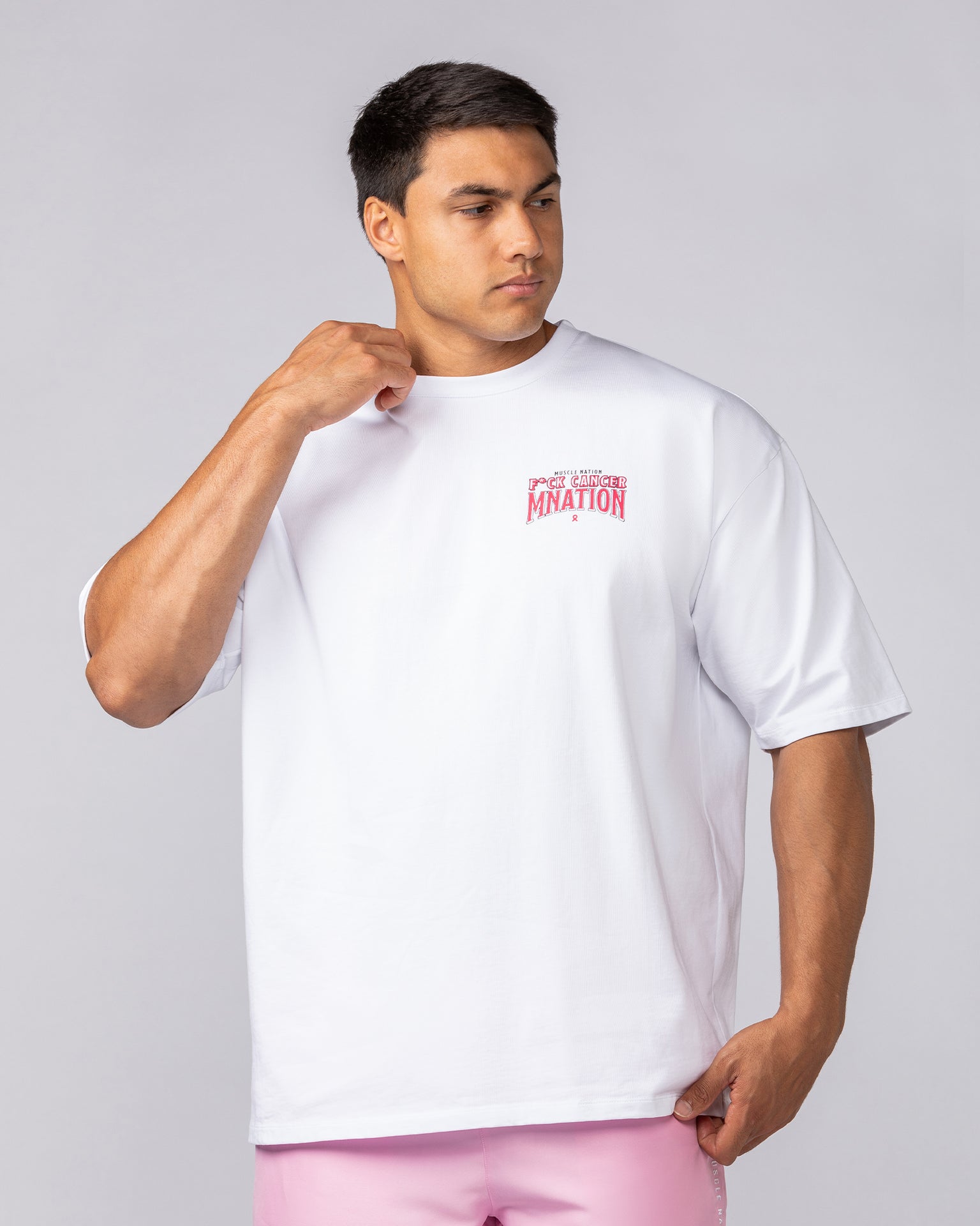 F*ck Cancer Oversized Tee - White-T-Shirts-XS-092534WHT-XS-MNAPPRL44368-2-Muscle Nation