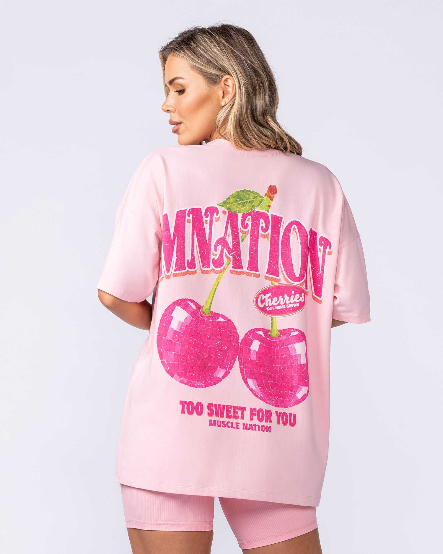 Fresh And Juicy Oversized Tee Petal Pink - Muscle Nation women's gym tee