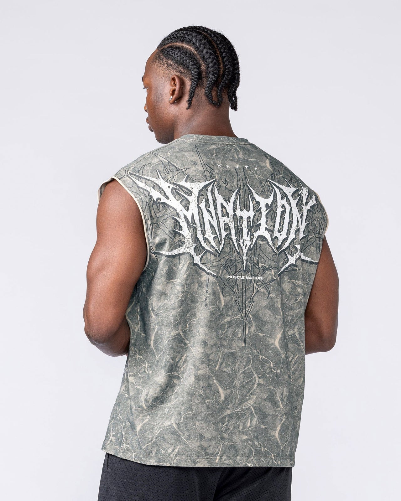 Gothic Boxy Muscle Tank - Washed Tree Camo