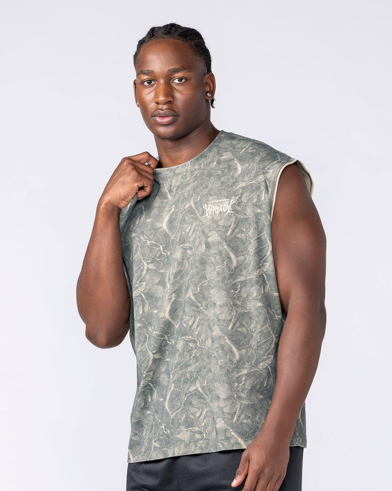 Gothic Boxy Muscle Tank - Washed Tree Camo