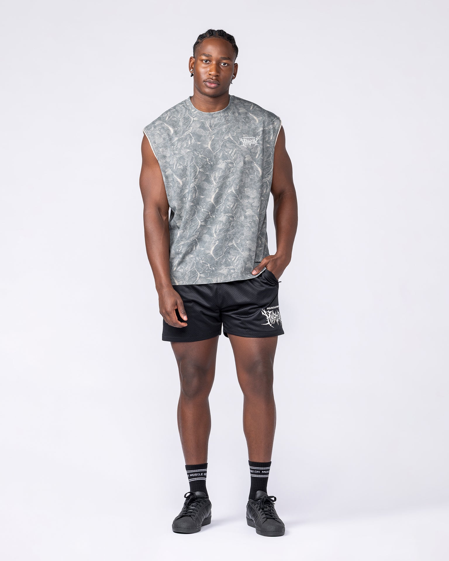 Gothic Boxy Muscle Tank - Washed Tree Camo