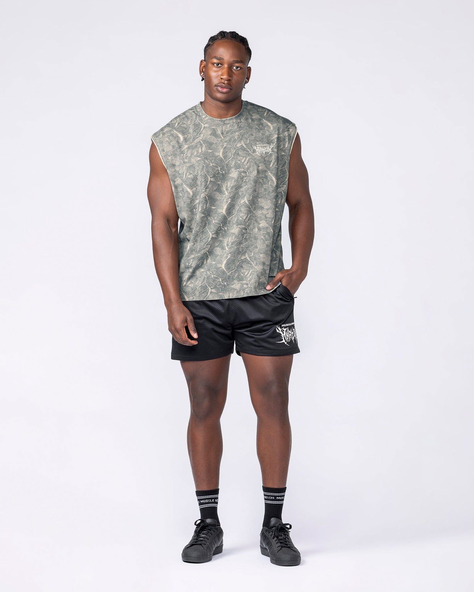 Gothic Boxy Muscle Tank - Washed Tree Camo