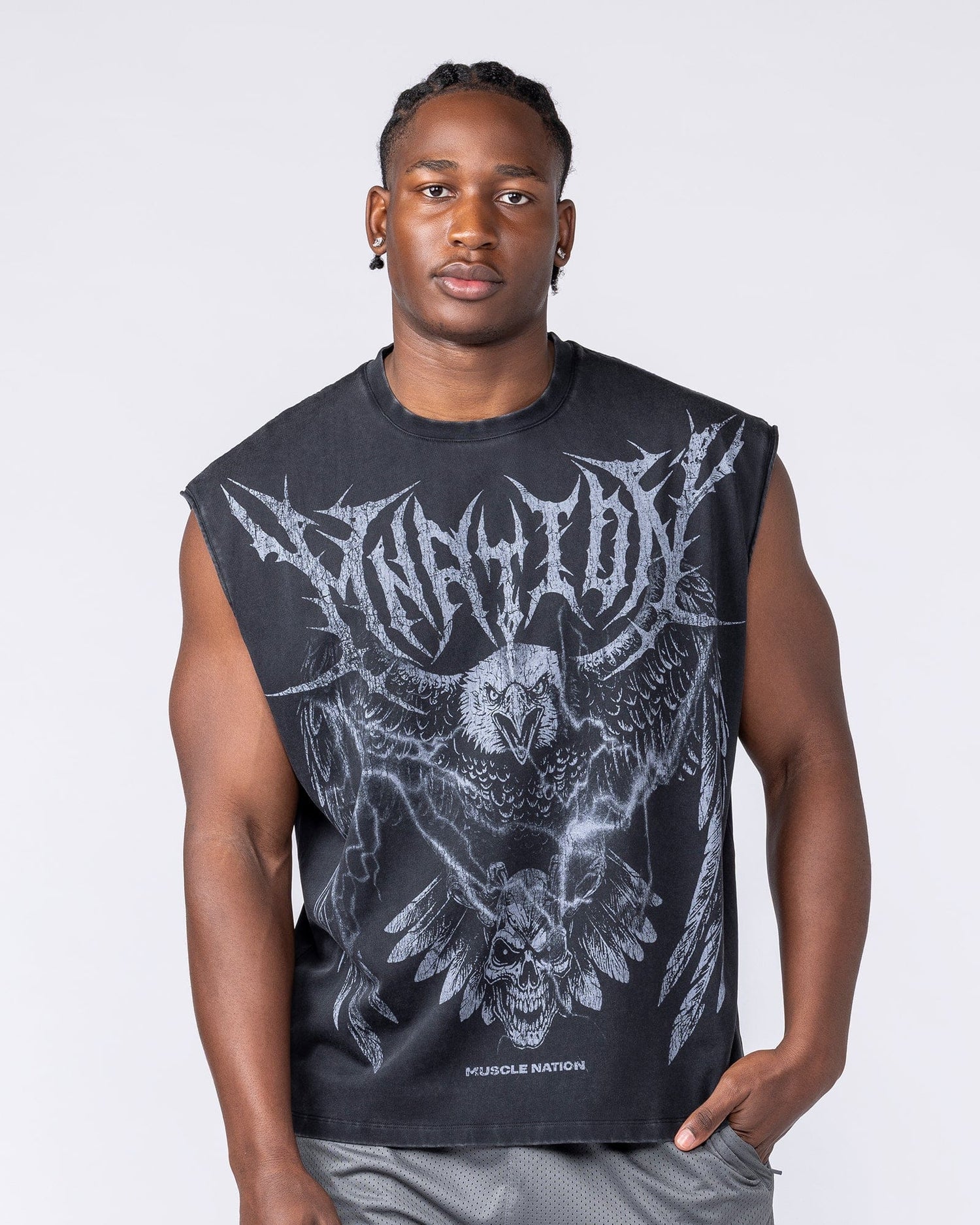 Gothic Eagle Boxy Muscle Tank Washed Black - Muscle Nation men's muscle tank