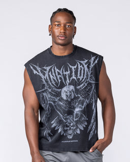 Gothic Eagle Boxy Muscle Tank - Washed Black