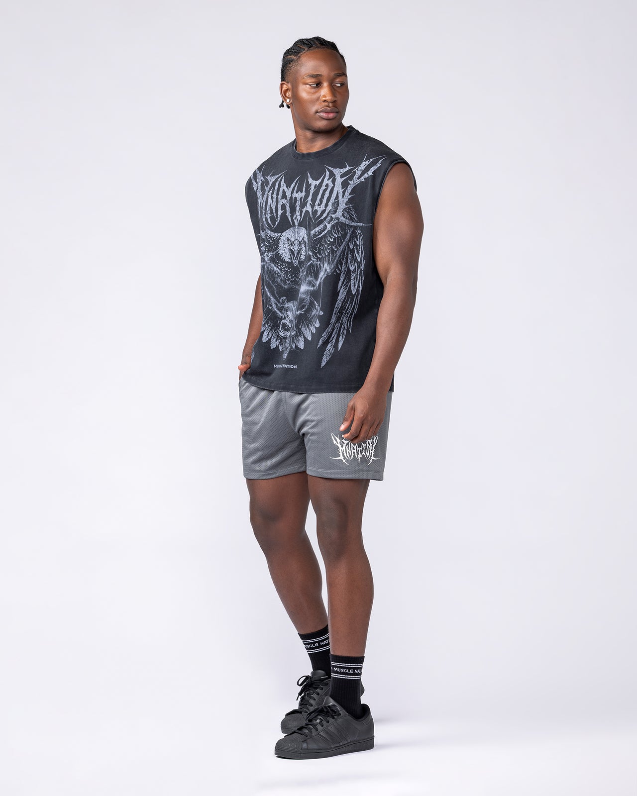 Gothic Eagle Boxy Muscle Tank - Washed Black