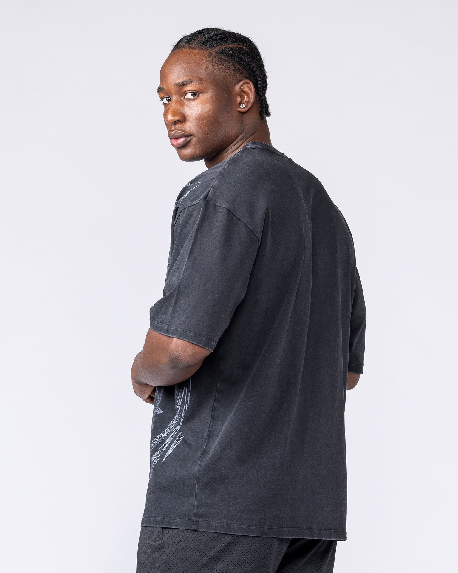 Gothic Eagle Oversized Tee - Washed Black