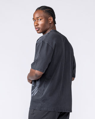 Gothic Eagle Oversized Tee - Washed Black