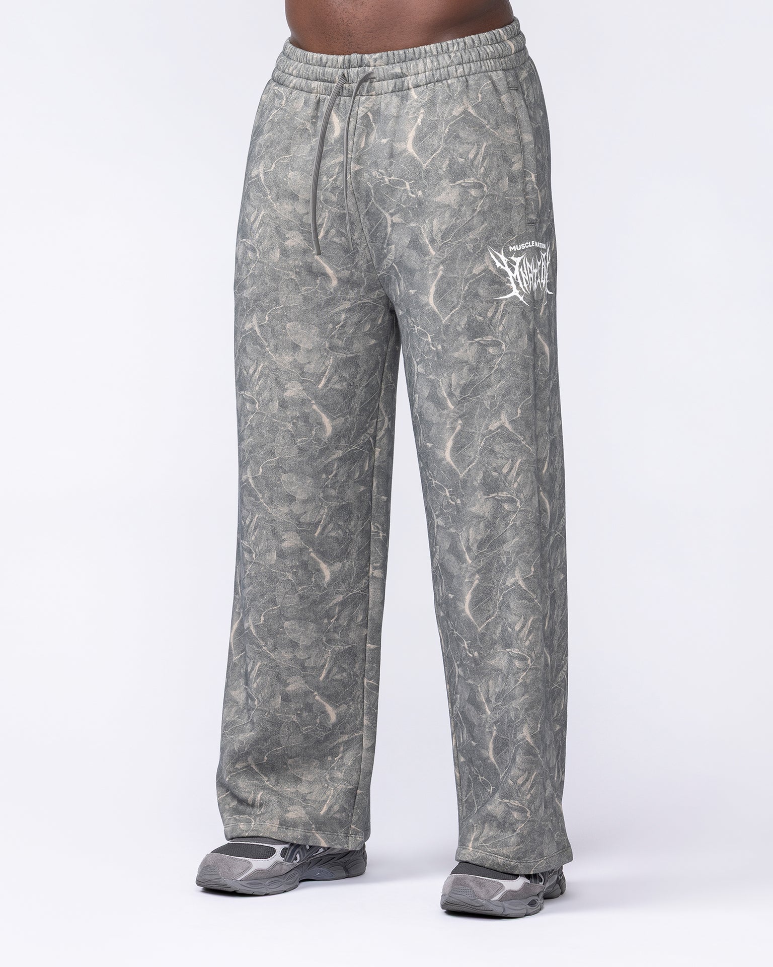 Gothic Wide Leg Trackies - Washed Tree Camo