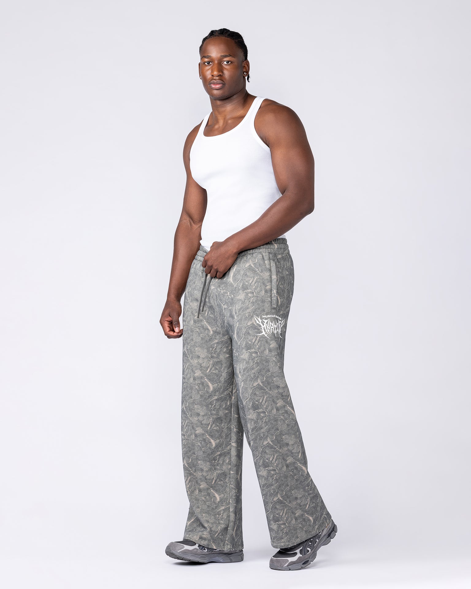 Gothic Wide Leg Trackies - Washed Tree Camo