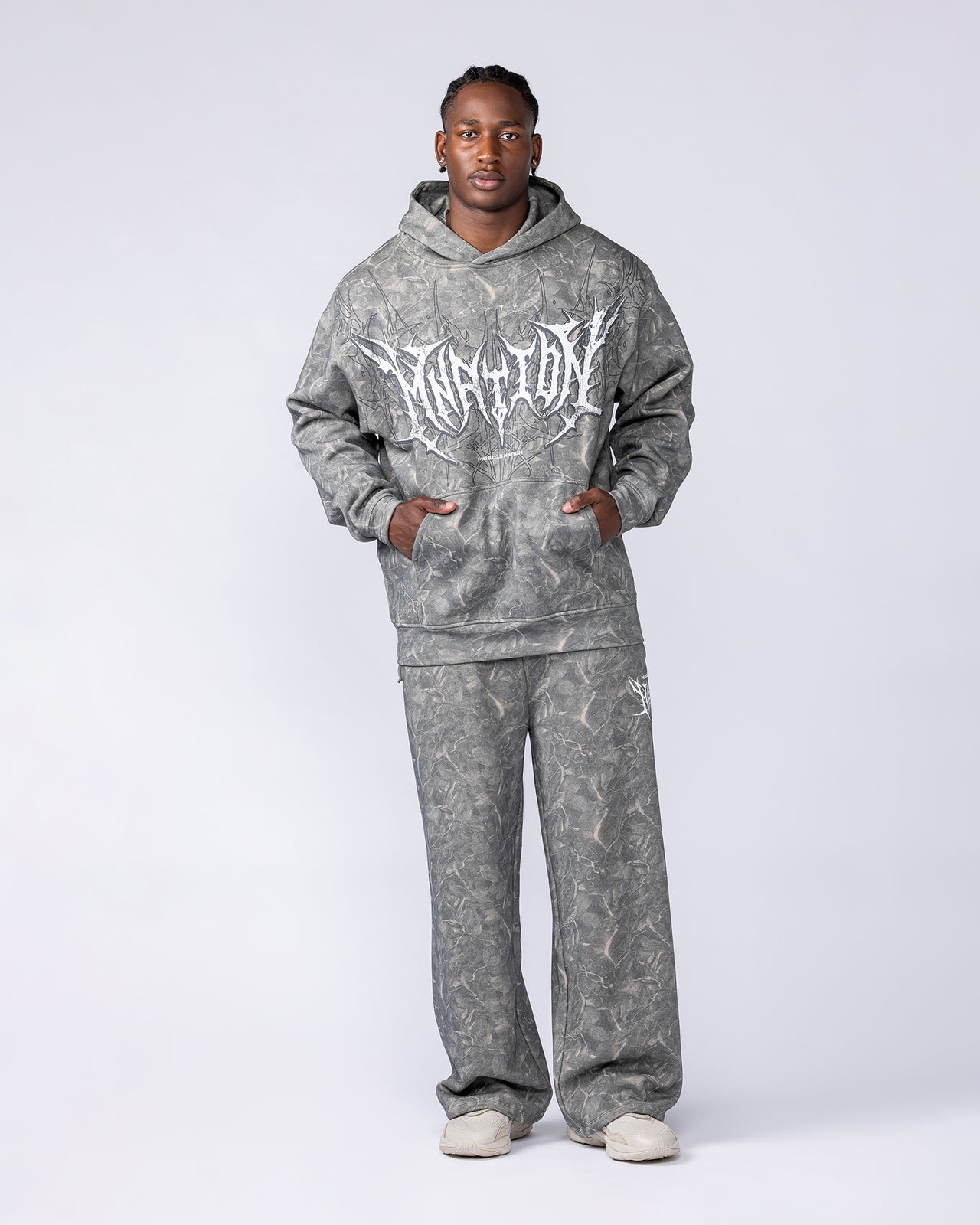 Gothic Wide Leg Trackies - Washed Tree Camo