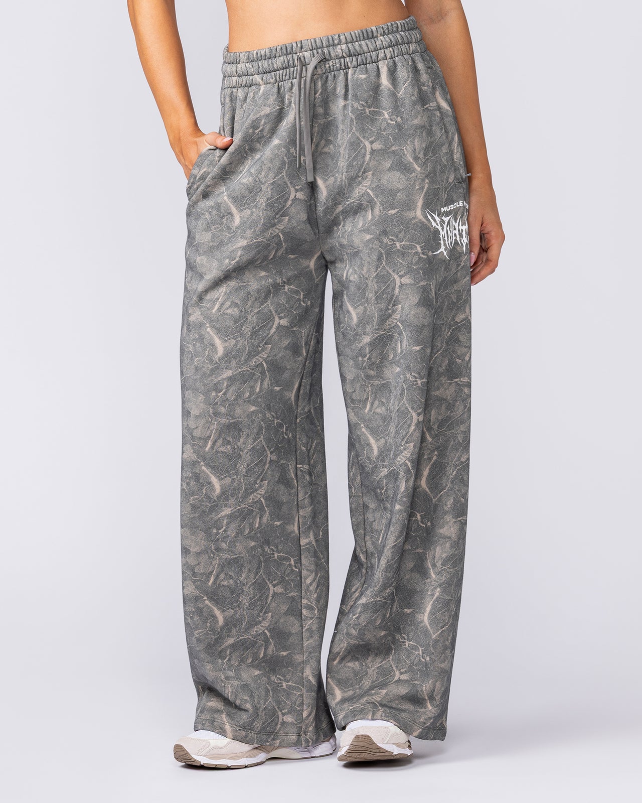 Gothic Wide Leg Trackies - Washed Tree Camo