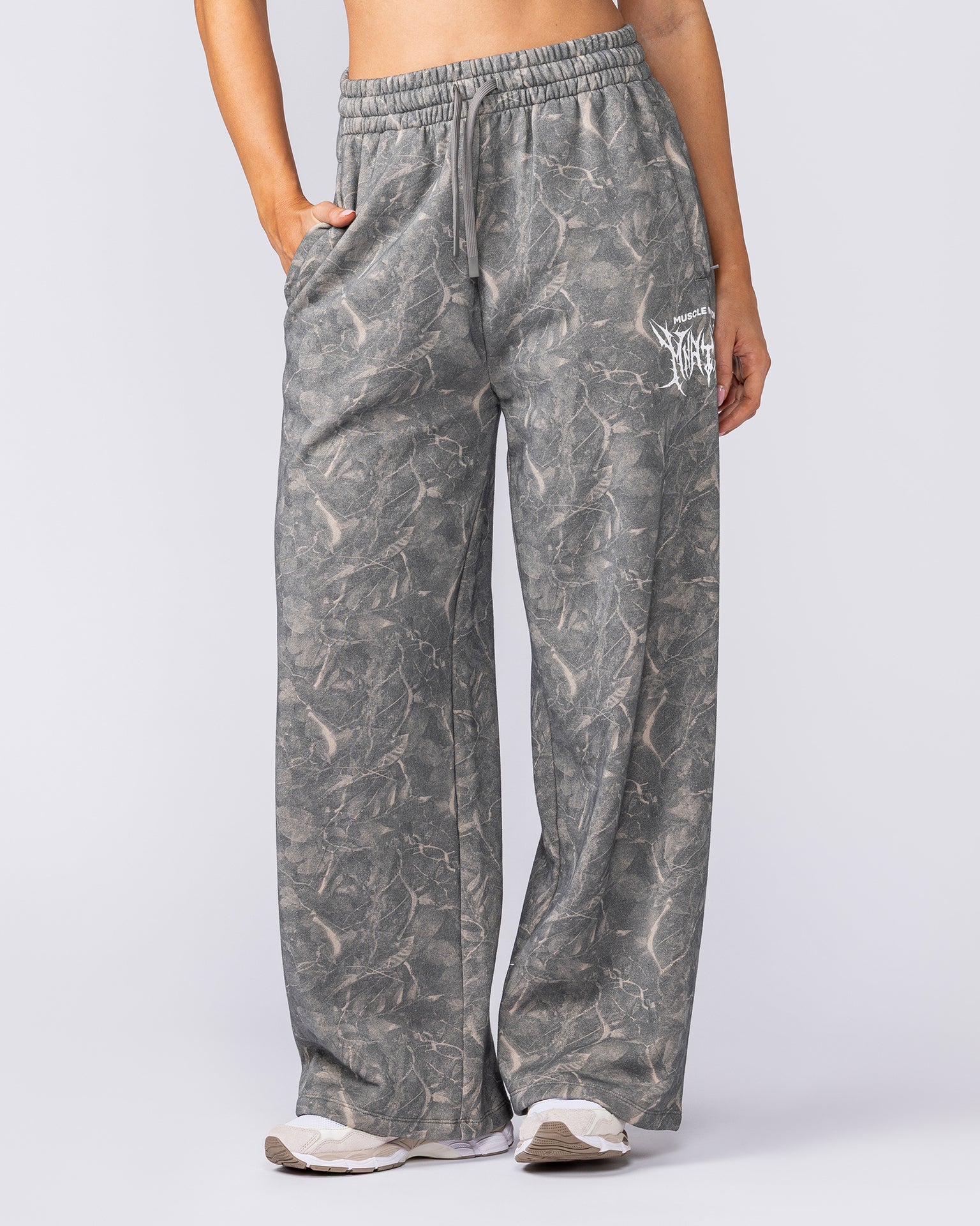 Gothic Wide Leg Trackies - Washed Tree Camo
