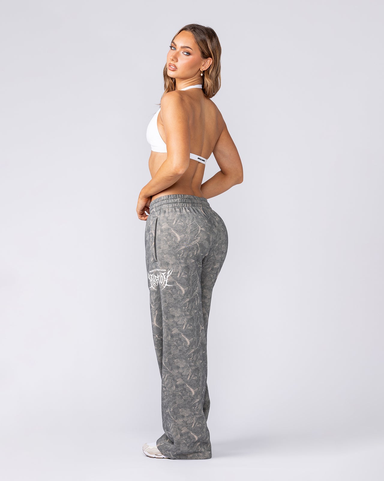 Gothic Wide Leg Trackies - Washed Tree Camo