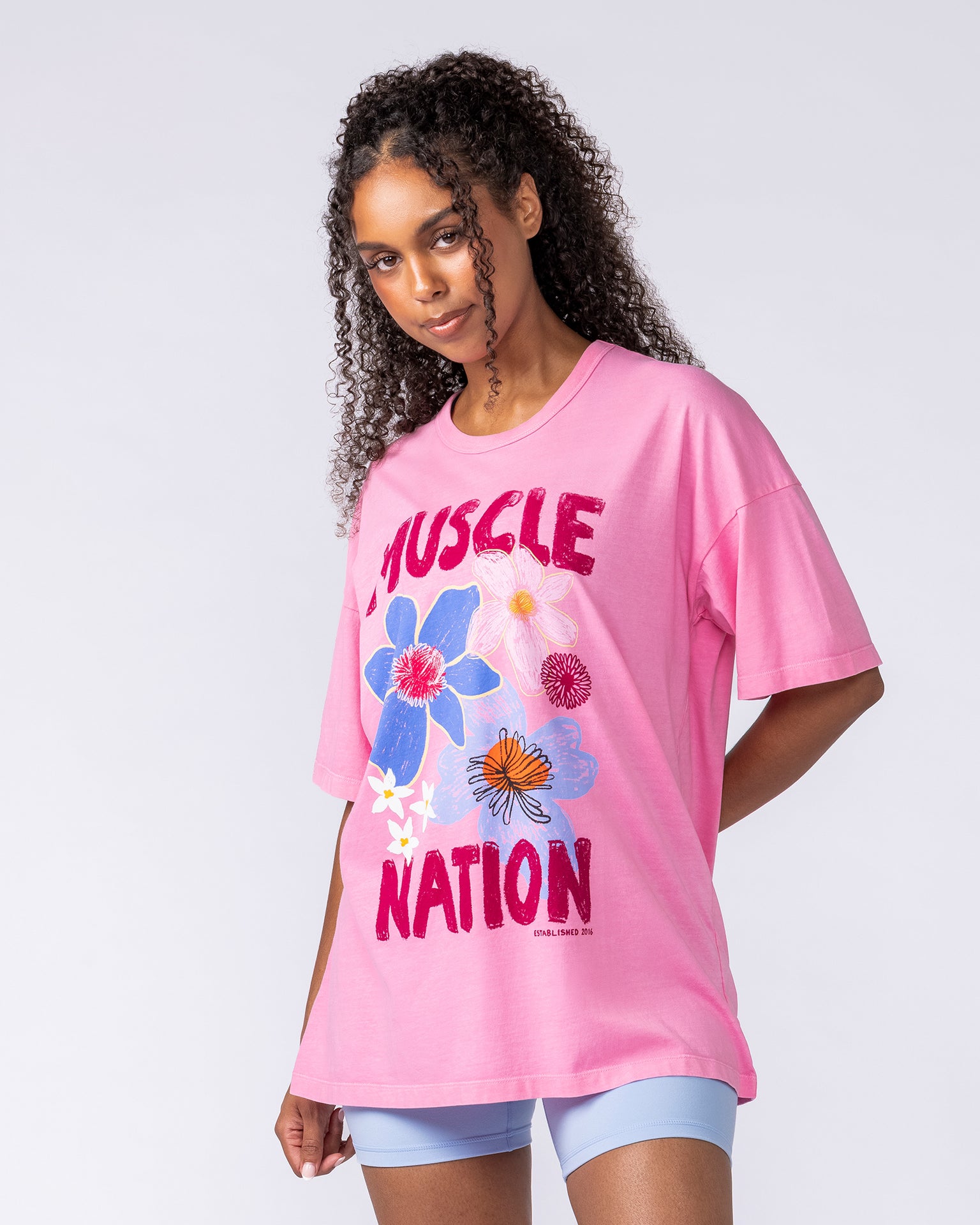 Hawaiian Vibes Oversized Tee - Washed Pink Frosting