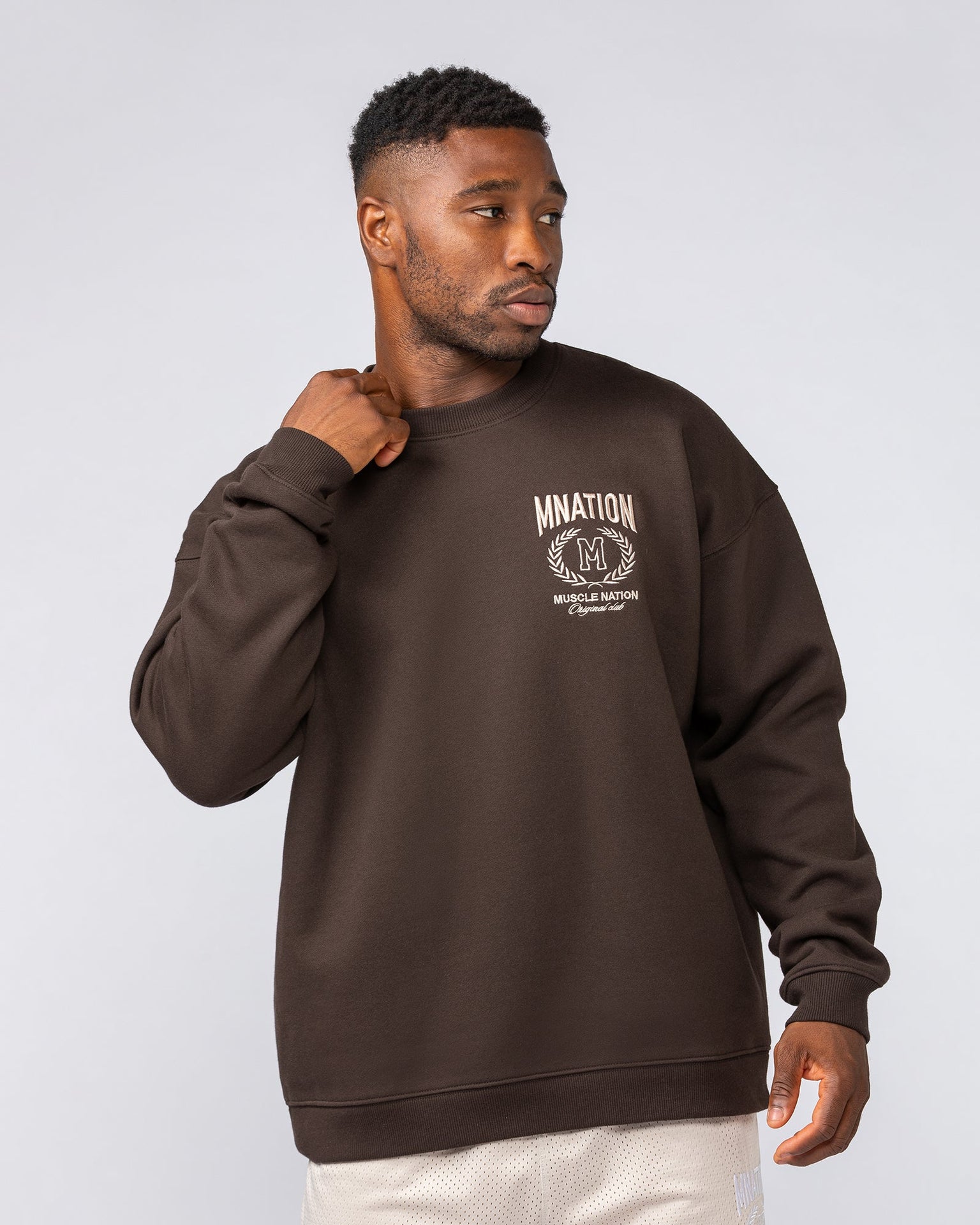 Heritage Crest Crew Pullover - Cocoa-Jumpers & Hoodies-XS-032514COCOA-XS-MNAPPRL41277-2-Muscle Nation