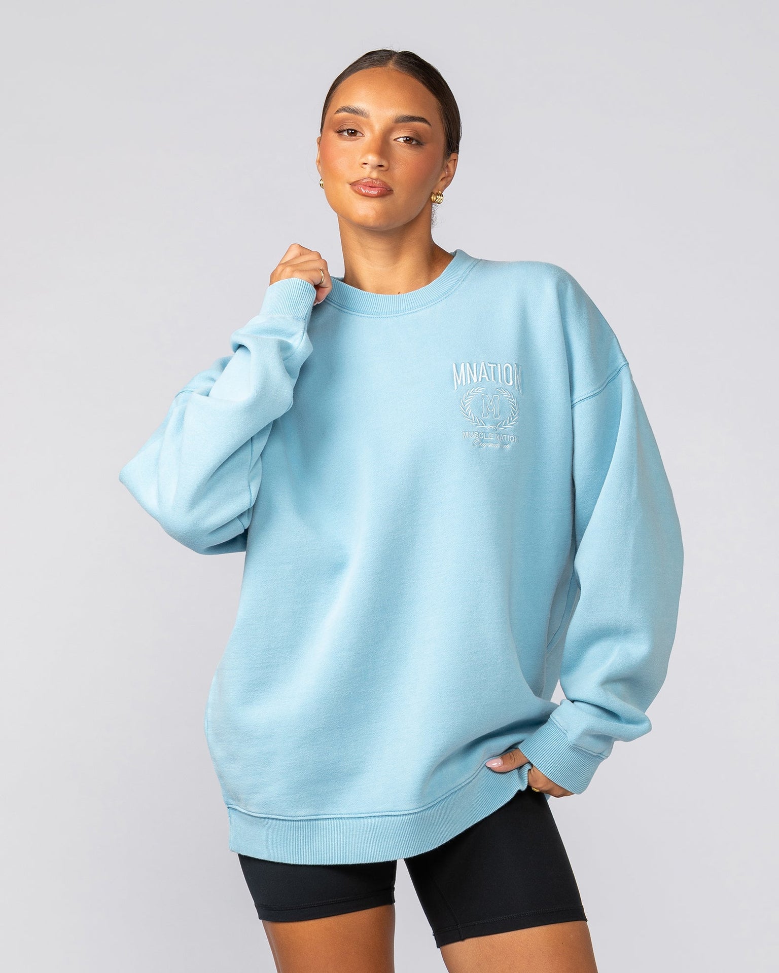 Heritage Crest Crew Pullover - Washed Light Blue-Jumpers & Hoodies-XS-032514WSHLTBL-XS-MNAPPRL41269-7-Muscle Nation