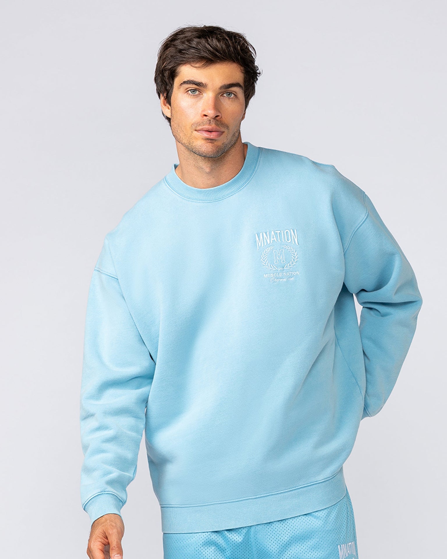 Heritage Crest Crew Pullover - Washed Light Blue-Jumpers & Hoodies-XS-032514WSHLTBL-XS-MNAPPRL41269-1-Muscle Nation