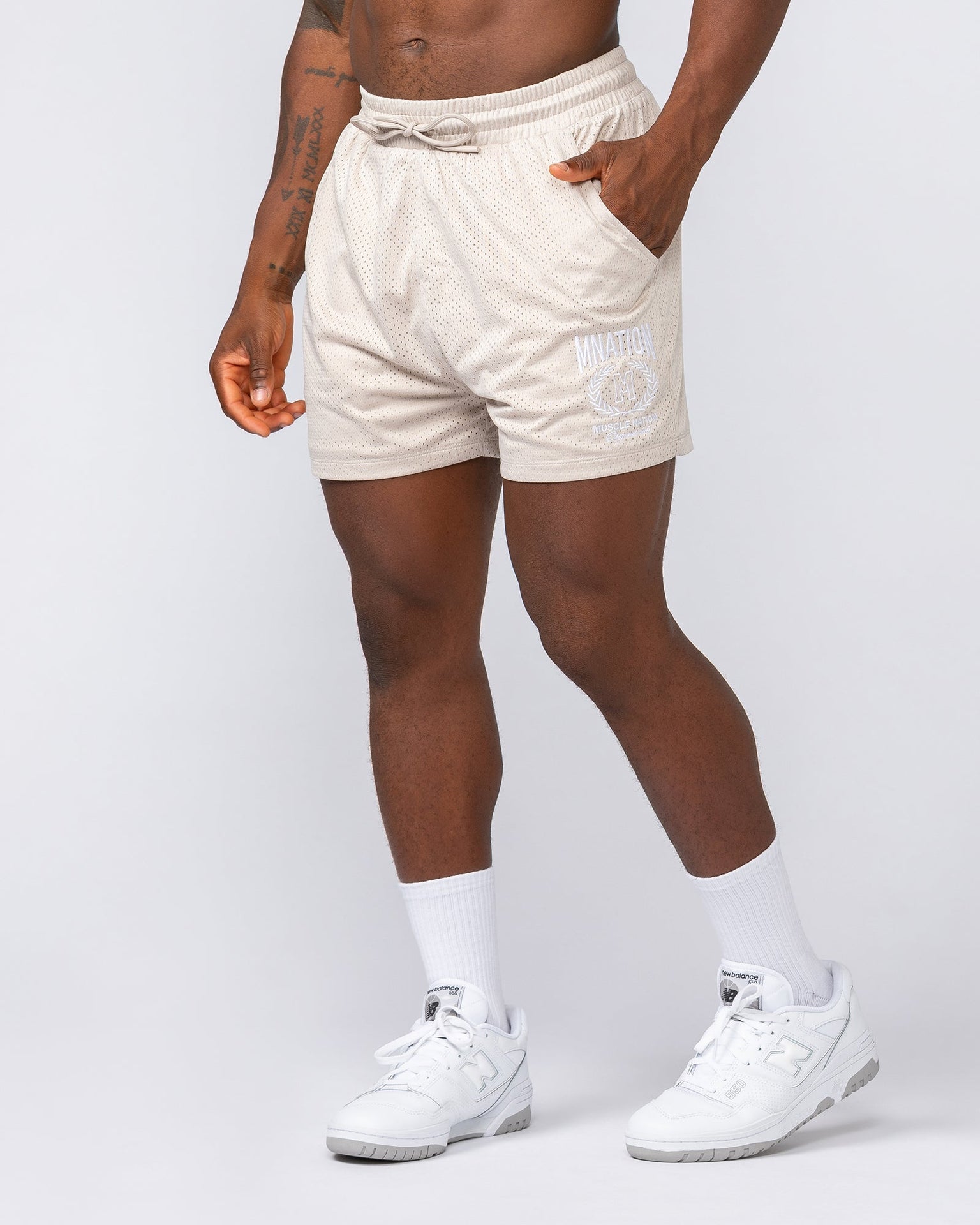 Heritage Crest Lay Up 3.5" Shorts - Cream-Shorts-S-032504CREAM-S-MNAPPRL41398-2-Muscle Nation
