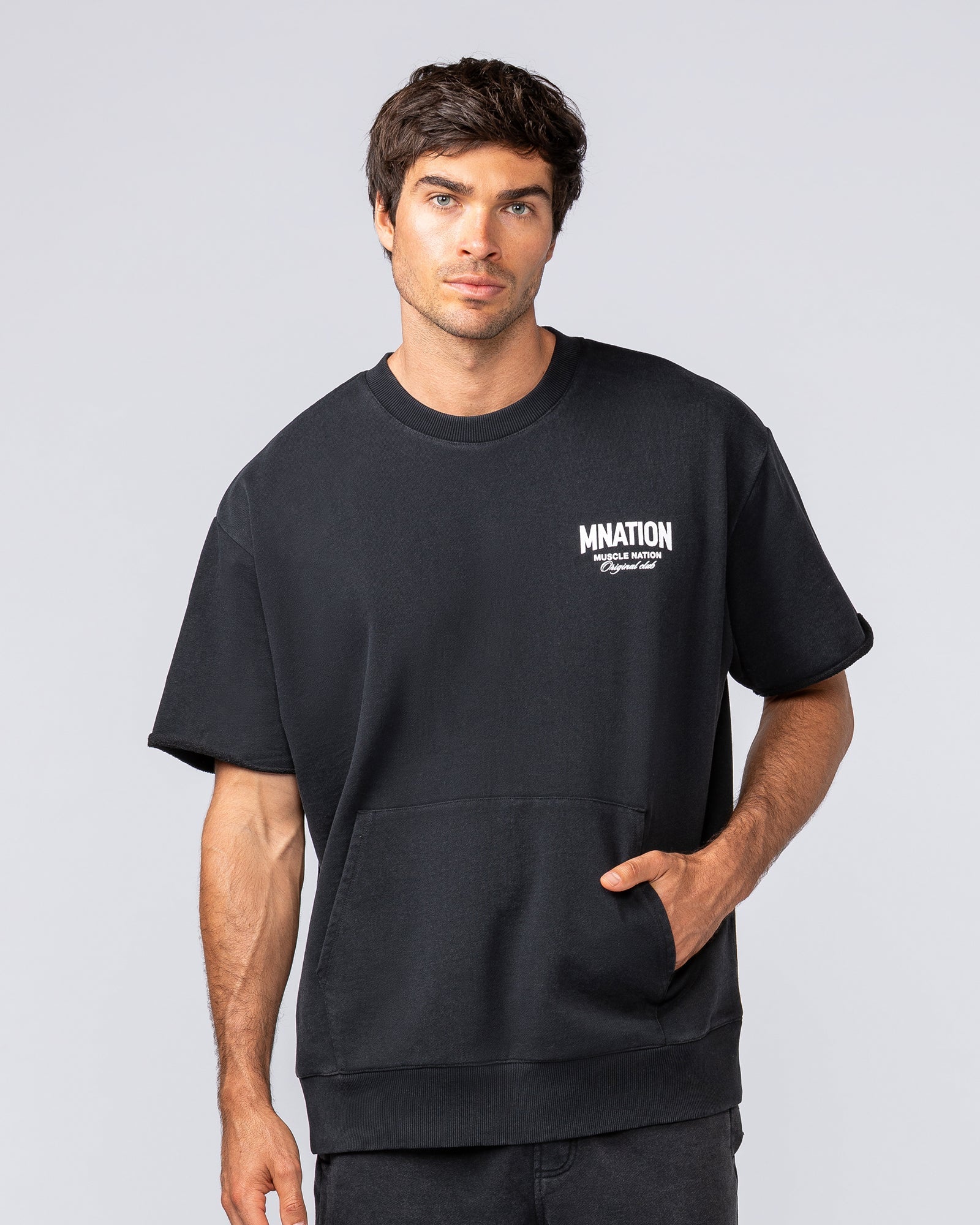 Heritage Loopback Oversized Tee in Washed Black - Muscle Nation men's gym tee