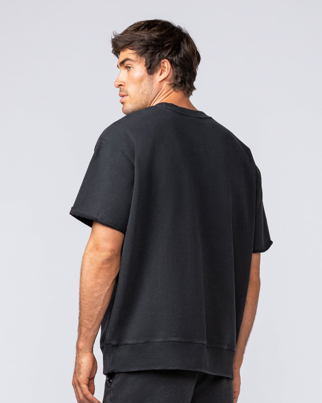 Heritage Loopback Oversized Tee in Washed Black - Muscle Nation men's gym tee, view 3