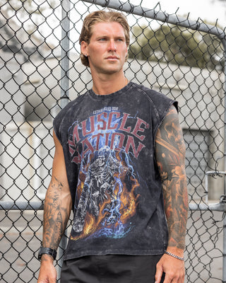 Full Throttle Vintage Boxy Muscle Tank - Washed Black-Singlets & Tanks-S-122505WSHBLK-S-MNAPPRL48078-1-Muscle Nation