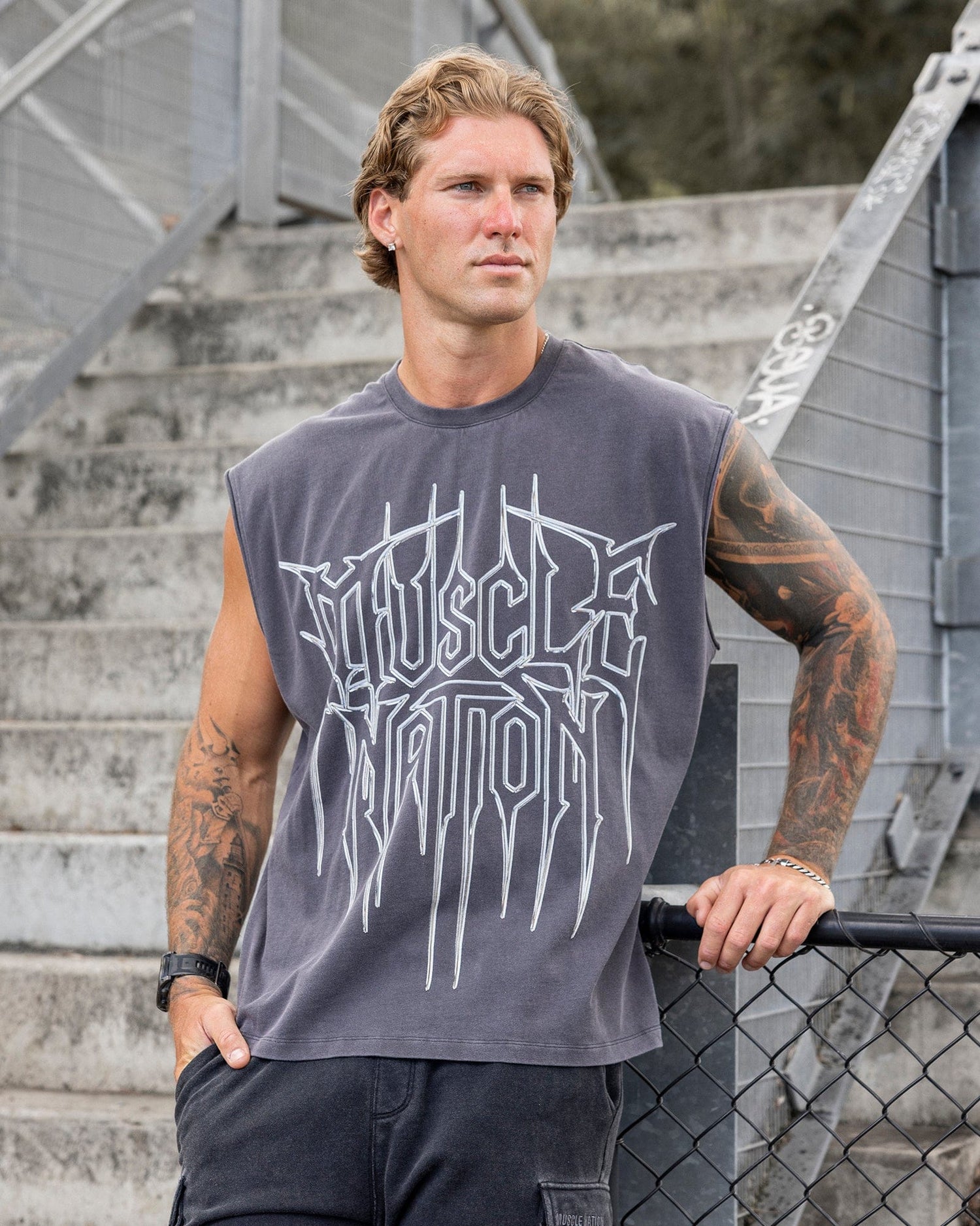 Metalcore Vintage Boxy Muscle Tank Washed Dark Tornado - Muscle Nation men's muscle tank