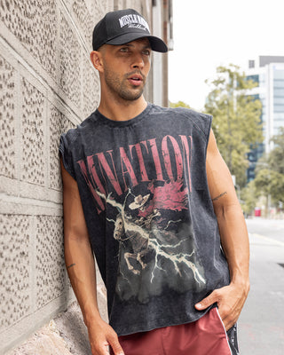 Night Rider Vintage Boxy Muscle Tank - Washed Black-Singlets & Tanks-S-022623WSHBLK-S-MNAPPRL48698-1-Muscle Nation