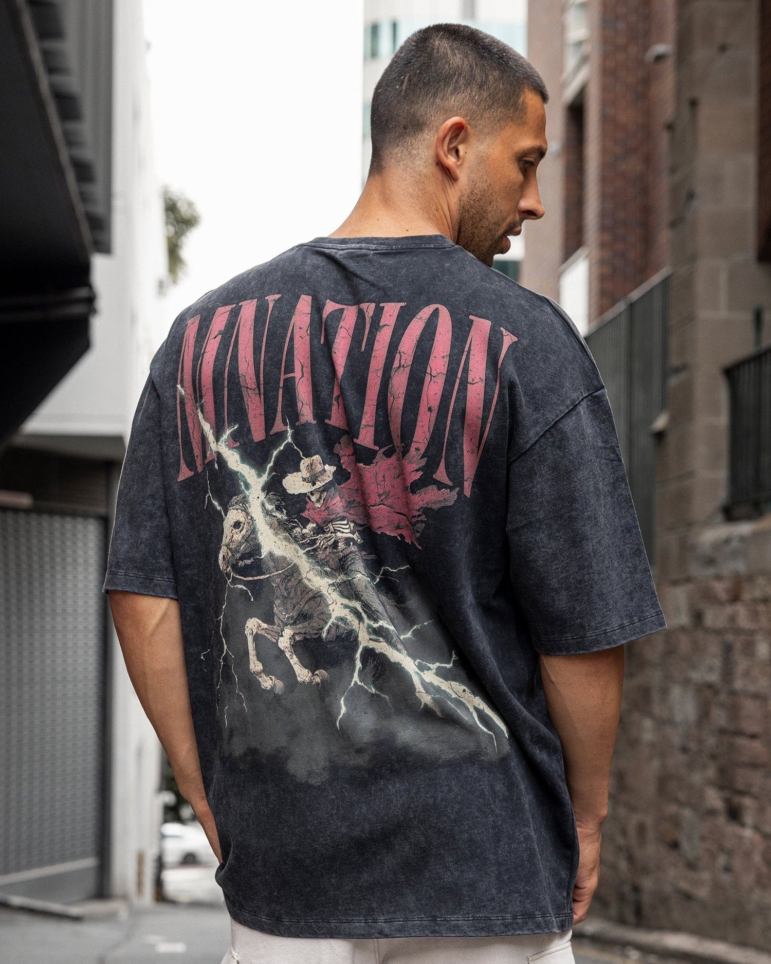 Night Rider Vintage Oversized Tee in Washed Black - Muscle Nation men's gym tee