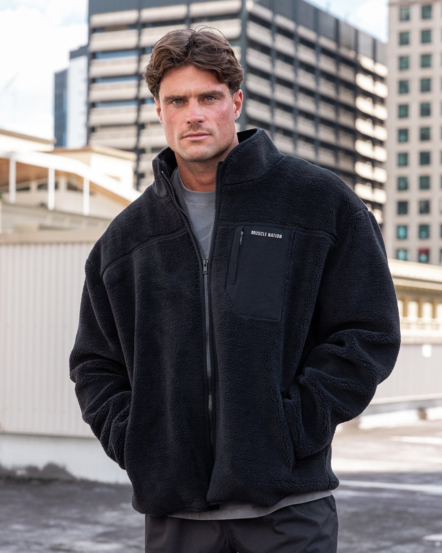 Nomad Sherpa Zip Through Jacket Black - Muscle Nation men's jacket