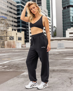 Routine Slouchy Trackies Black - Muscle Nation women's trackpants