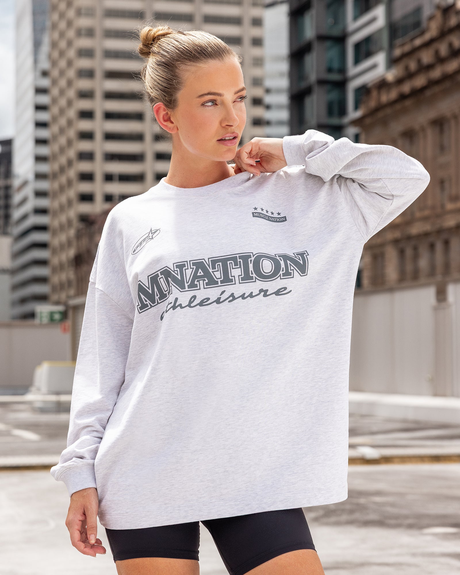 United Loopback Oversized Long Sleeve Top - Snow Grey Marl-Long Sleeve T-Shirts-XXS-032617SNGRYMR-XXS-MNAPPRL49413-1-Muscle Nation
