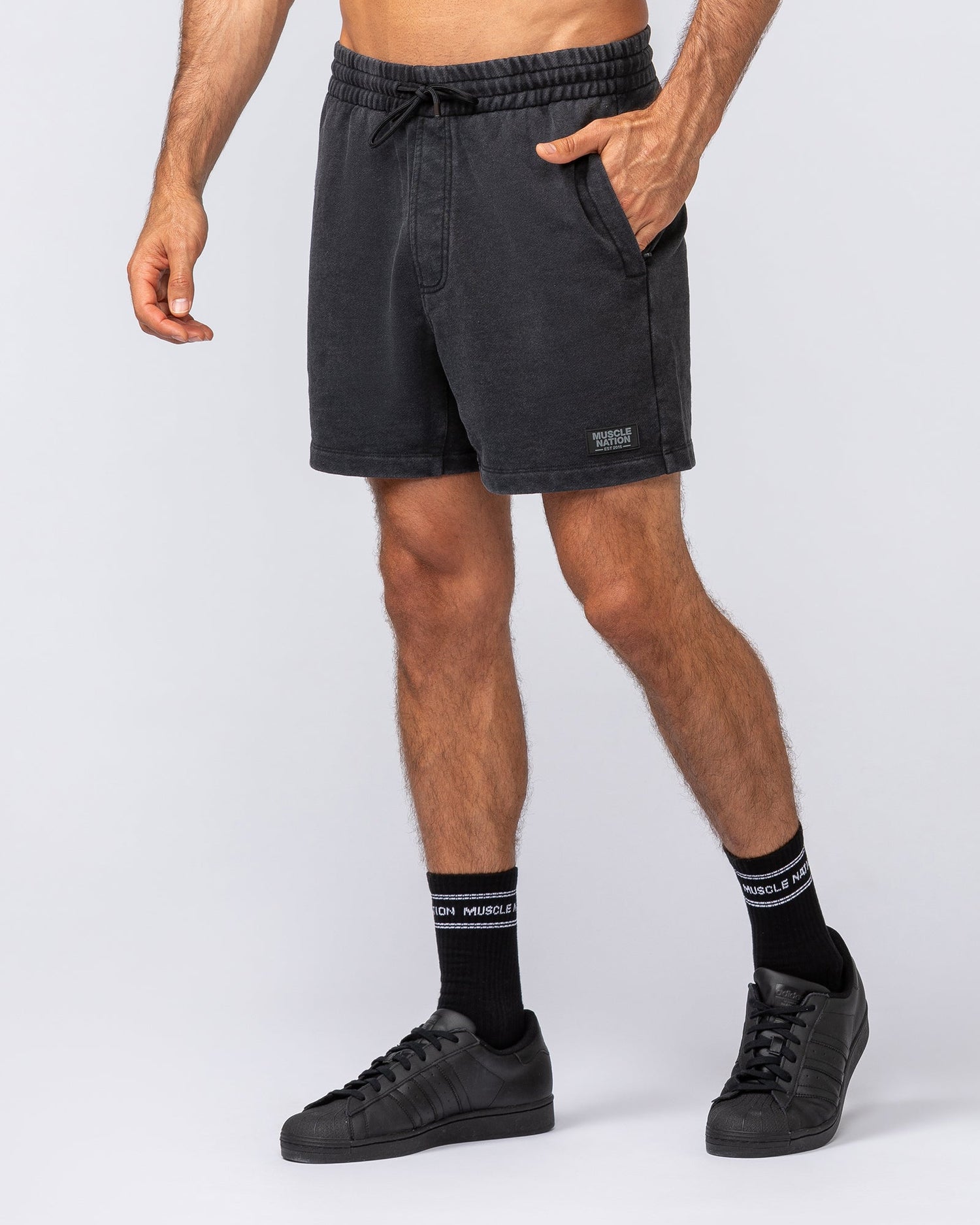 Loopback 5" Sweat Shorts Washed Black - Muscle Nation men's sweat shorts