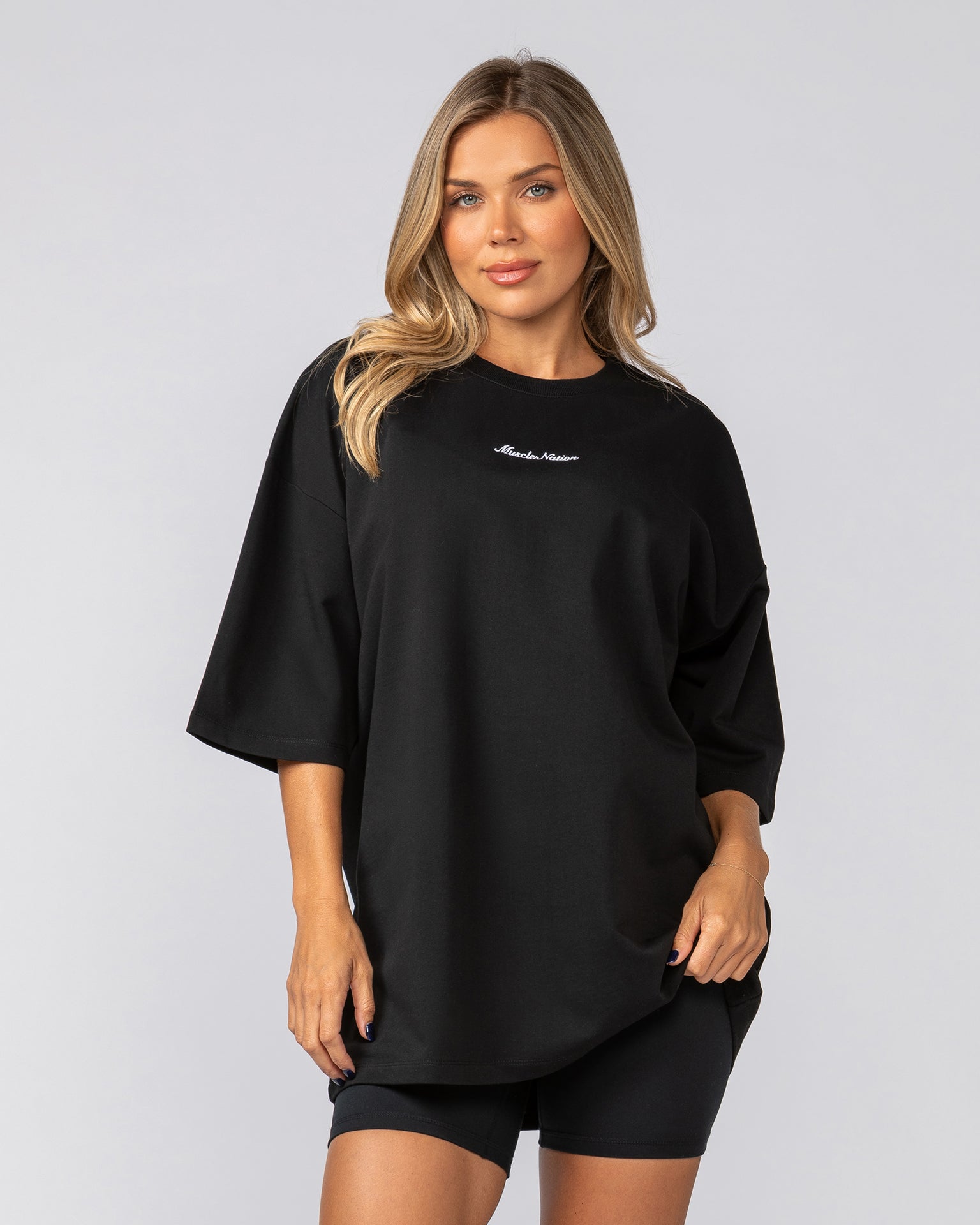 Loopback Oversized Tee - Black-T-Shirts-XS-042501BLK-XS-MNAPPRL41702-8-Muscle Nation