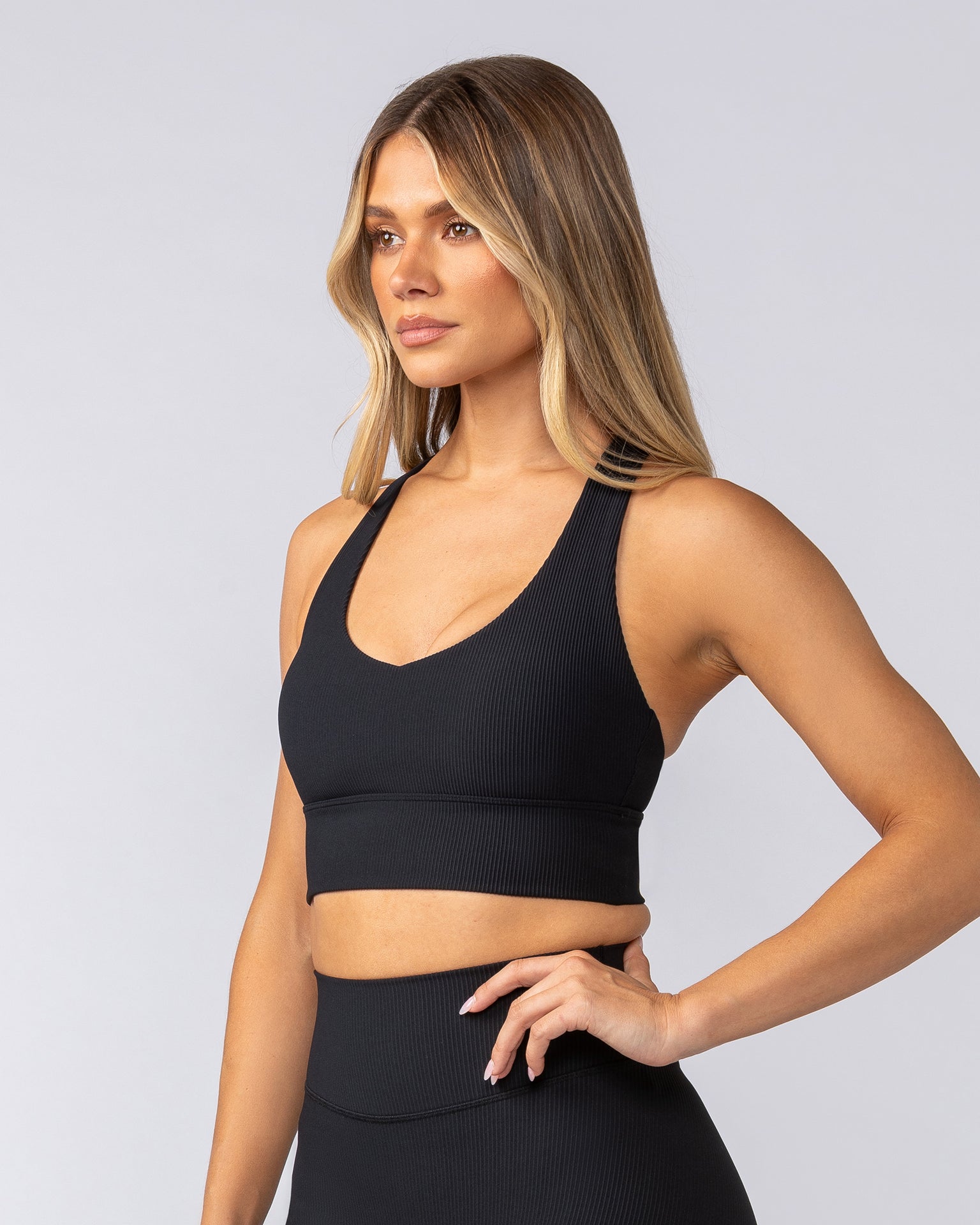 Lover Longline Rib Bra - Black-Sports Bras-XXS-052501BLK-XXS-MNAPPRL42541-3-Muscle Nation
