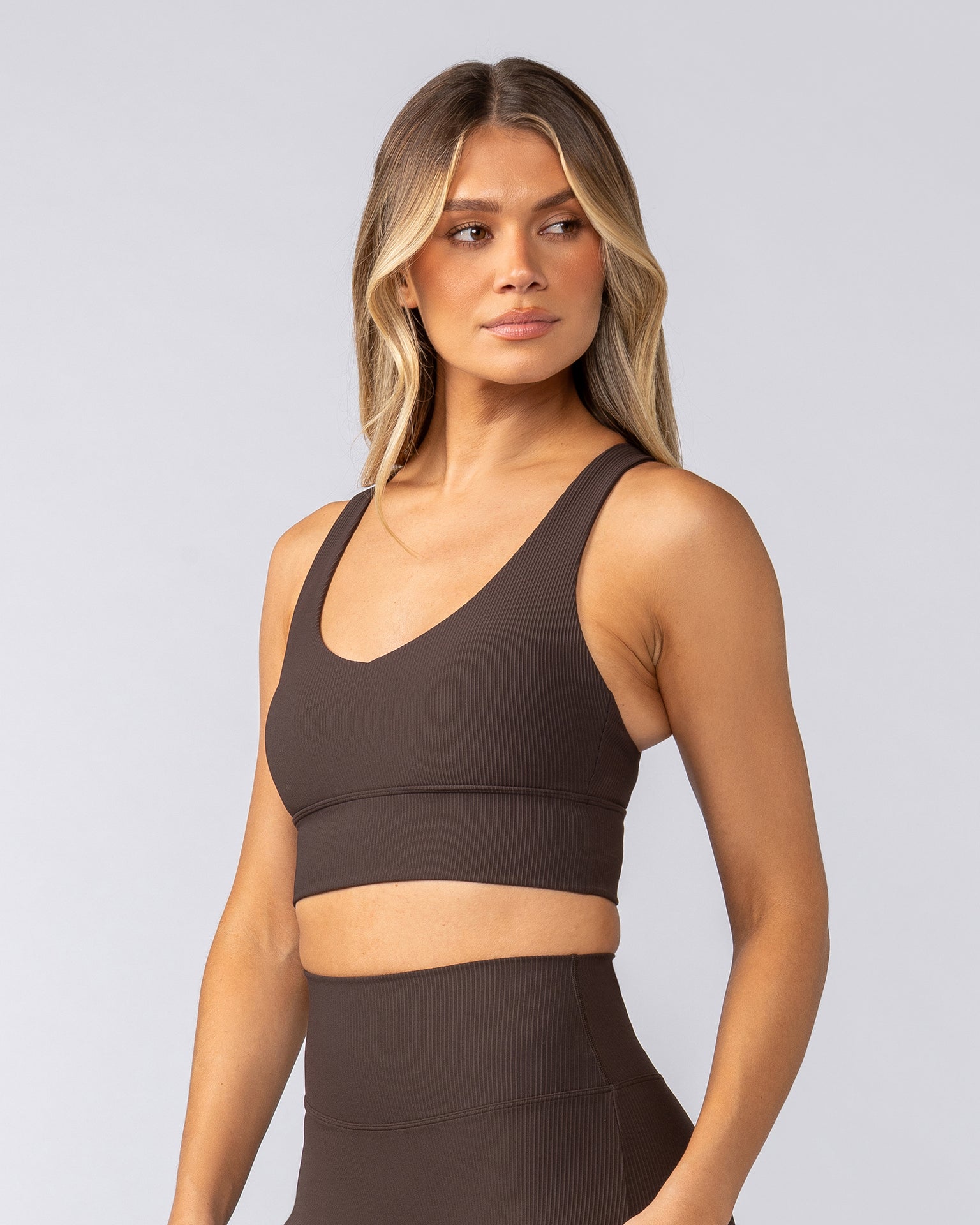 Lover Longline Rib Bra - Cocoa-Sports Bras-XXS-052501COCOA-XXS-MNAPPRL42496-2-Muscle Nation