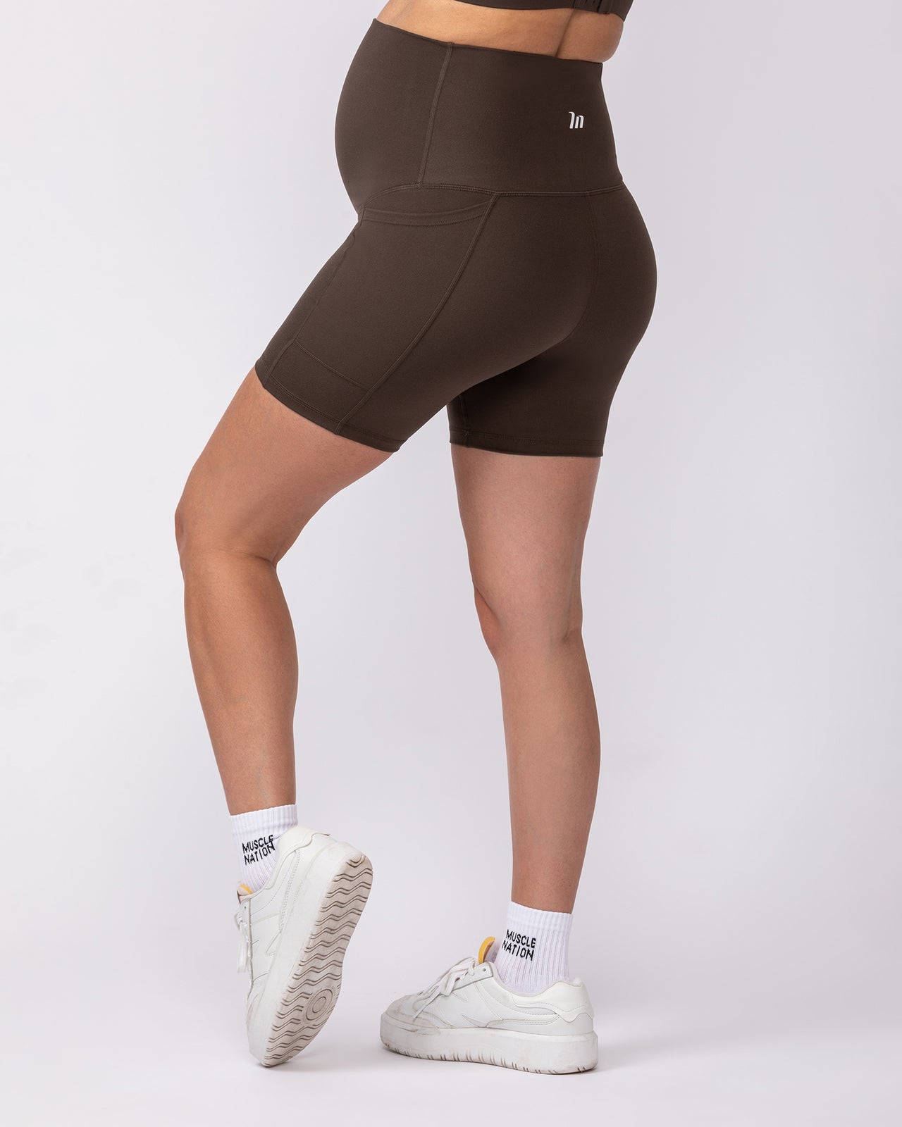 Maternity Everyday Pocket Bike Shorts - Deep Brown-Maternity-XS-92417DEPBRN-XS-MNAPPRL42735-4-Muscle Nation