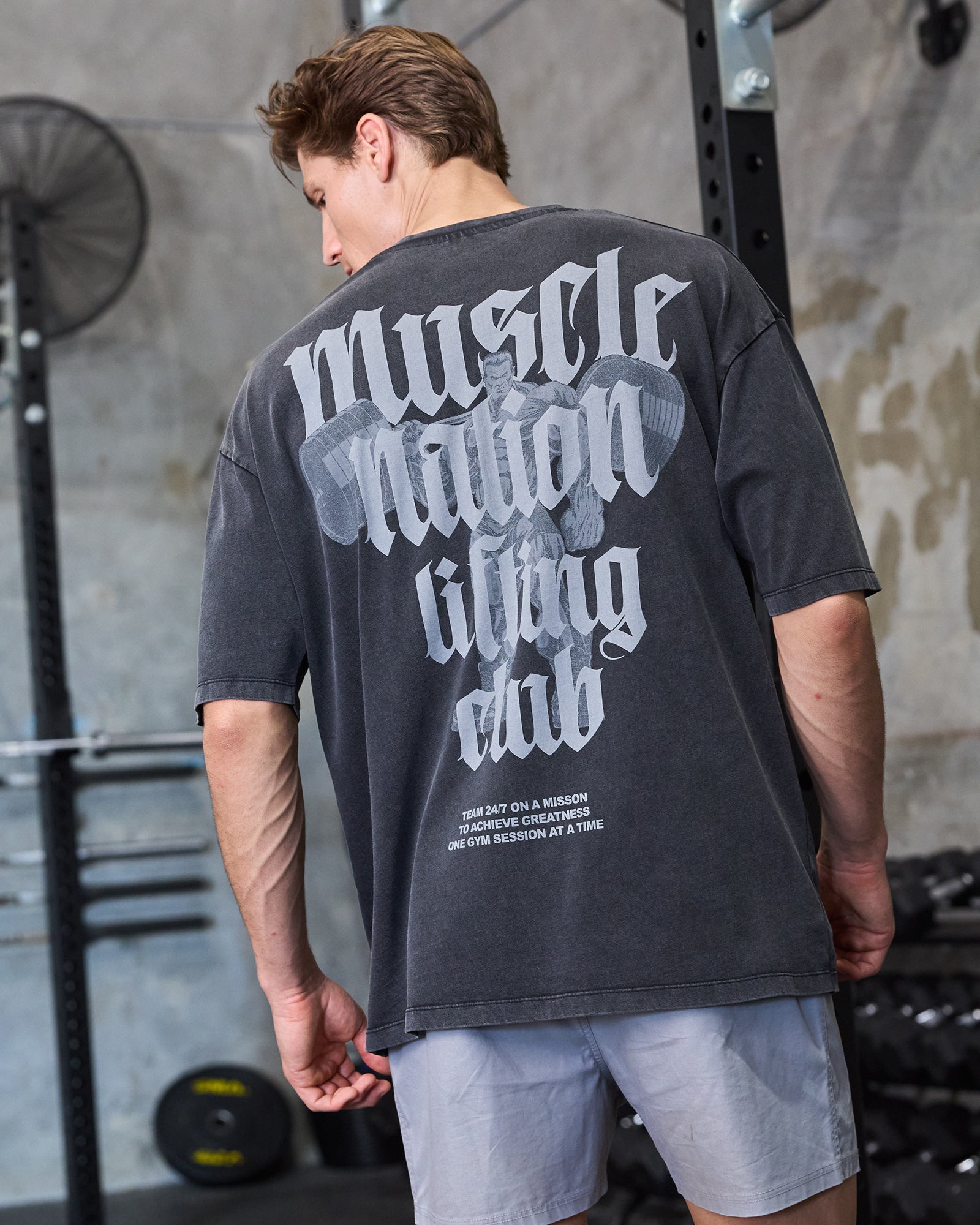 Lifting Club Oversized Vintage Tee Washed Black - Muscle Nation men's gym tee