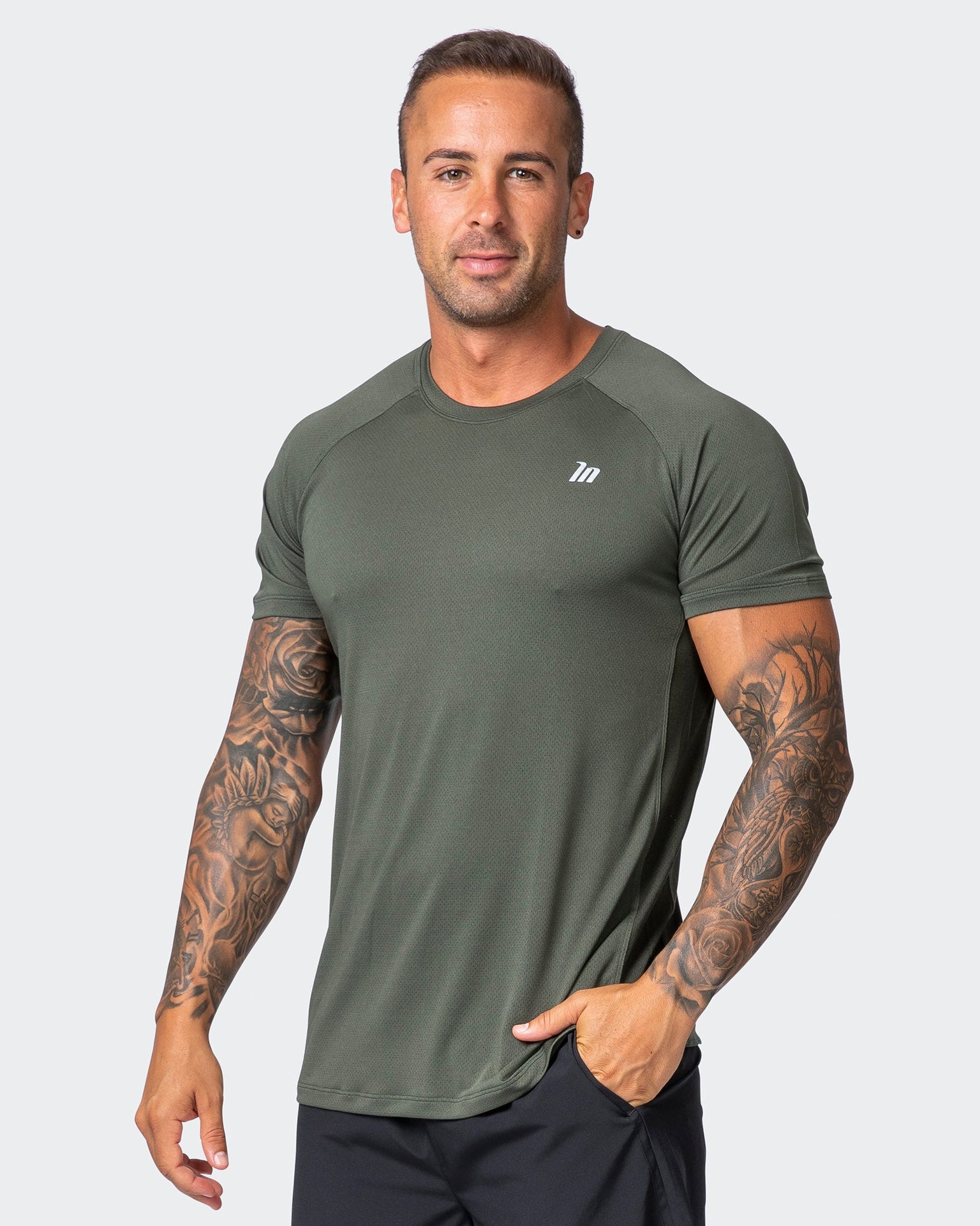 New Heights Running Tee - Dark Khaki-T-Shirts-S-042359DKHAKI-S-MNAPPRL22242-1-Muscle Nation