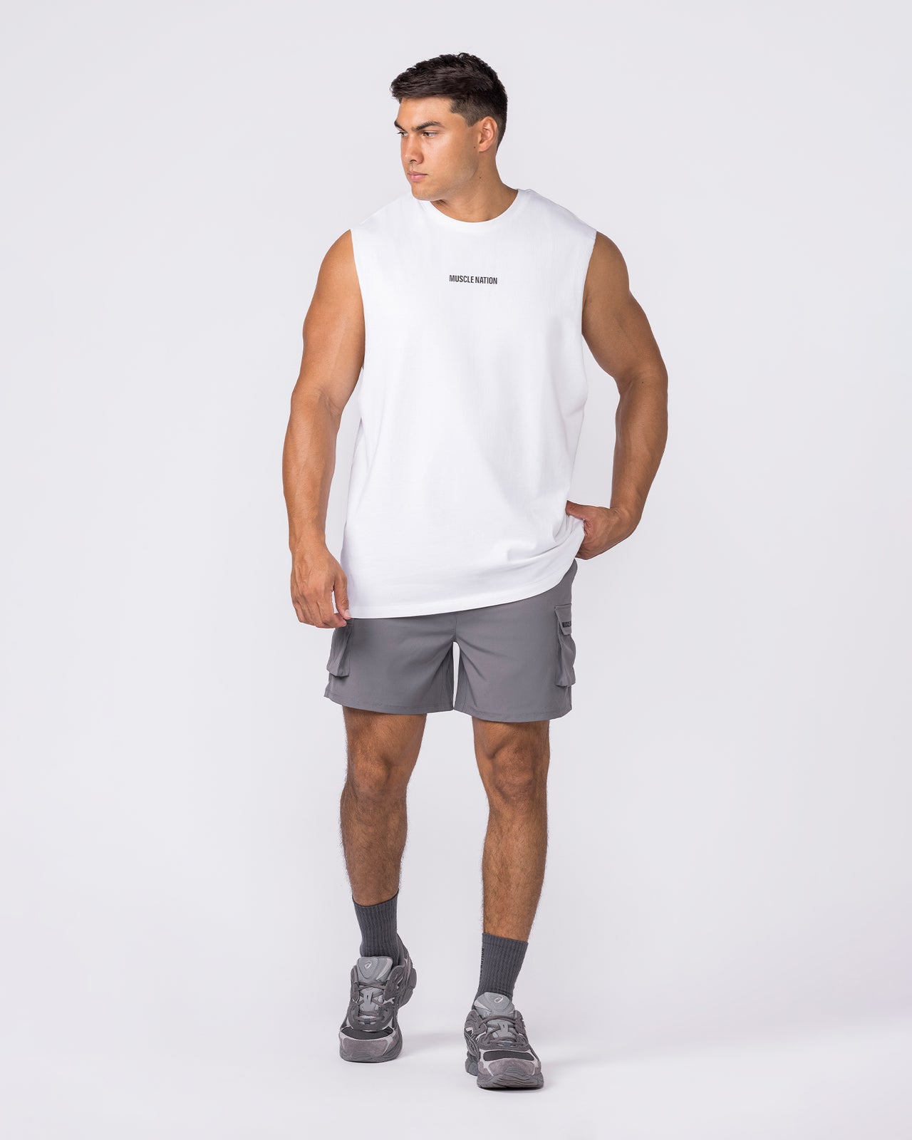 Training Drop Arm Tank White - Muscle Nation men's muscle tank, view 5