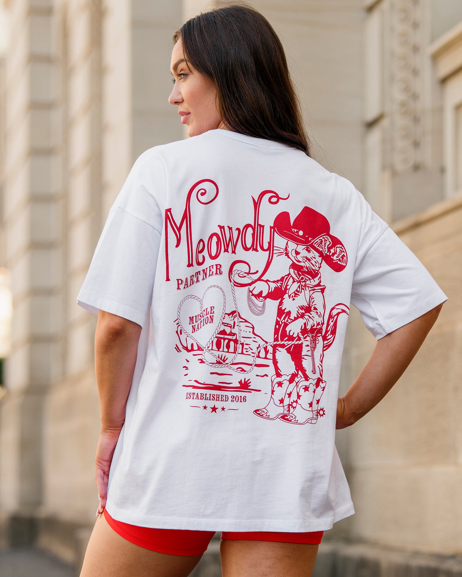 Meowdy Partner Oversized Tee - White-T-Shirts-XXS-1125145WHT-XXS-MNAPPRL45030-1-Muscle Nation