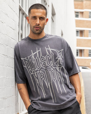 Metalcore Oversized Vintage Tee - Washed Dark Tornado-T-Shirts-XS-022626WDTRNDO-XS-MNAPPRL48728-1-Muscle Nation