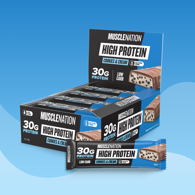 HIGH PROTEIN BAR - Cookies & Cream - Box of 12-Protein Bars-MNSUPPS0416-19359054001890-1-Muscle Nation